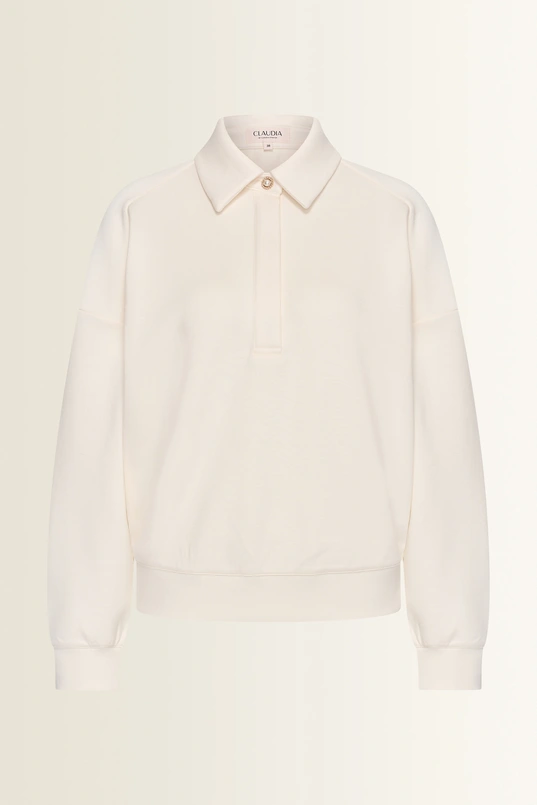 Sweattop met polokraag en sierknoop