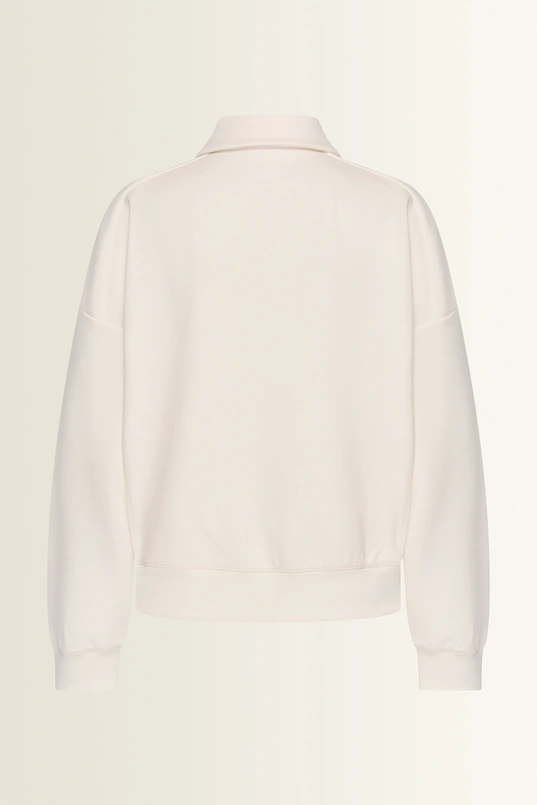 Sweattop met polokraag en sierknoop