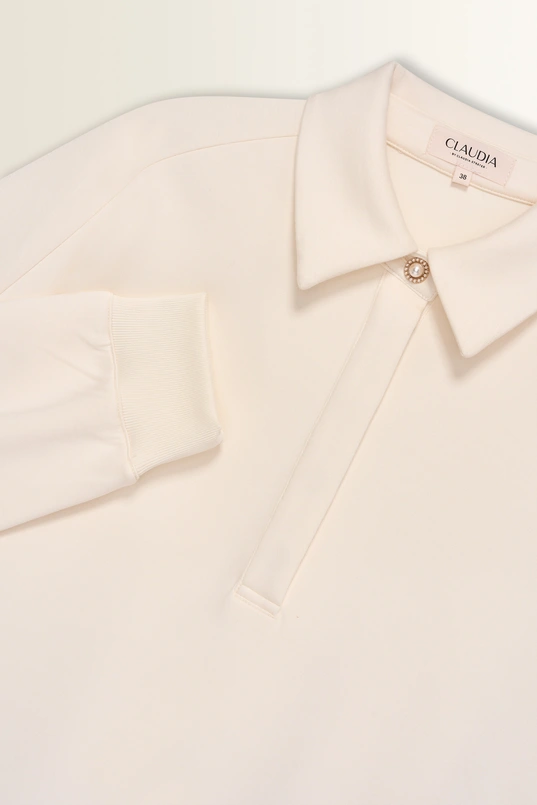 Sweattop met polokraag en sierknoop