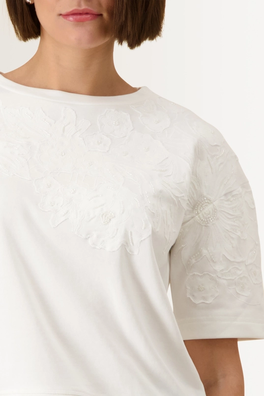 T-shirt met bloemenborduursels Monari