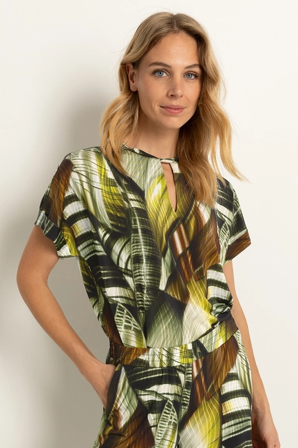 Top botanische print en keyhole-hals