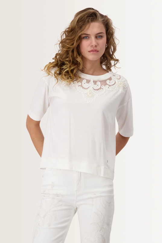 Top met transparant detail en pareltjes Monari