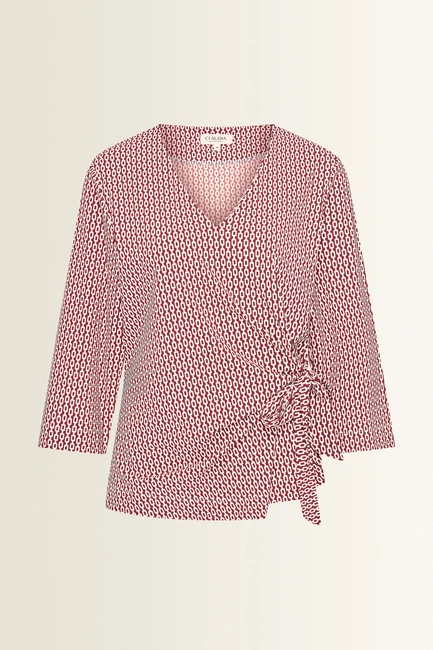 Travel top met overslag en strikdetail