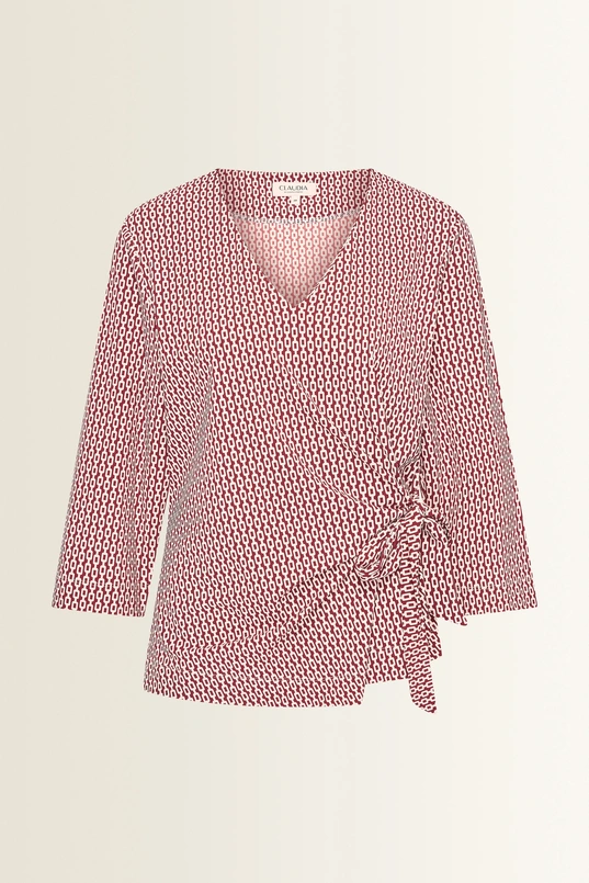 Travel top met overslag en strikdetail