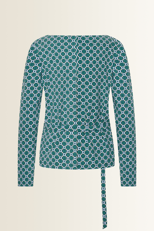Travel top met print en ceintuurdetail