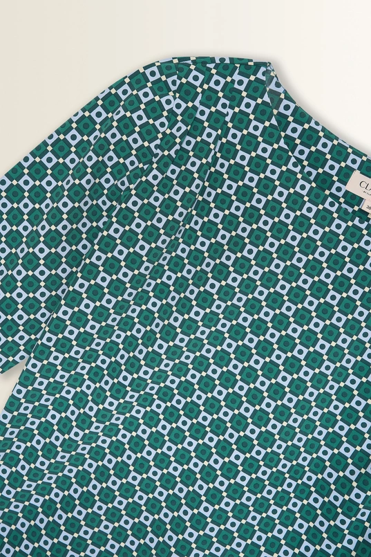 Travel top met print en ceintuurdetail