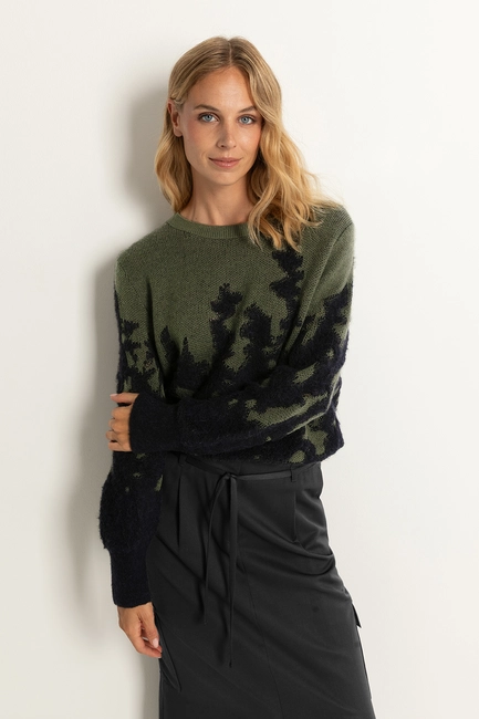 Trui met bouclé jacquard motief