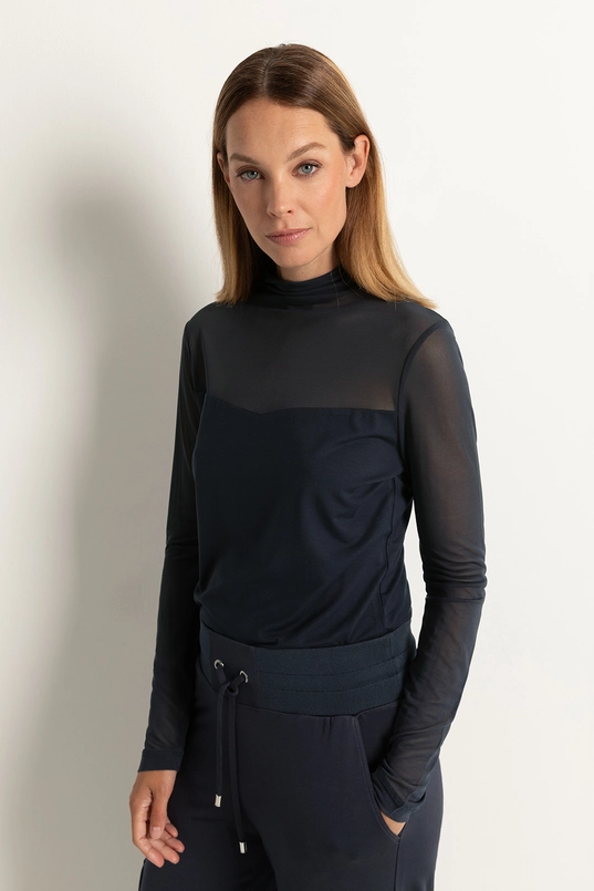 Turtleneck top met mesh