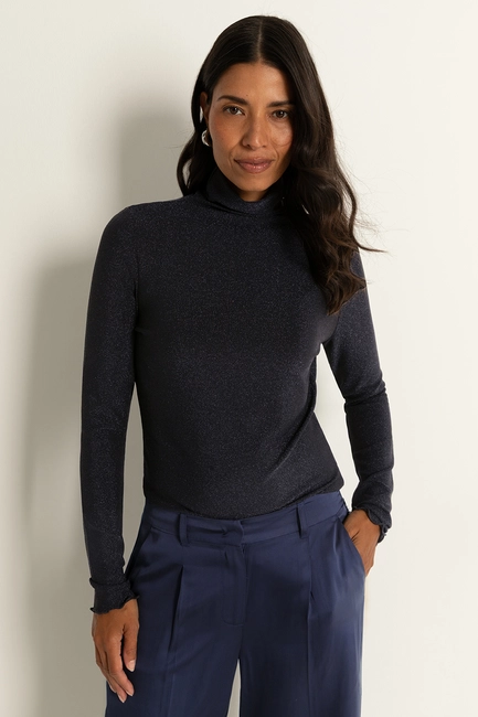 Turtleneck top met metallic glans