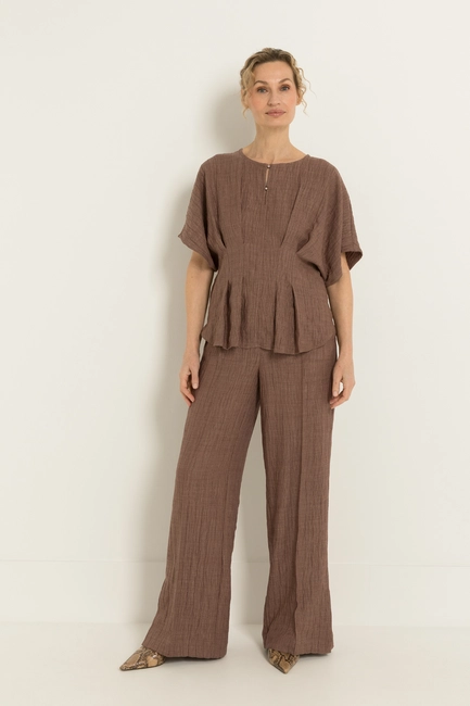 Wide leg broek in crinkle structuur