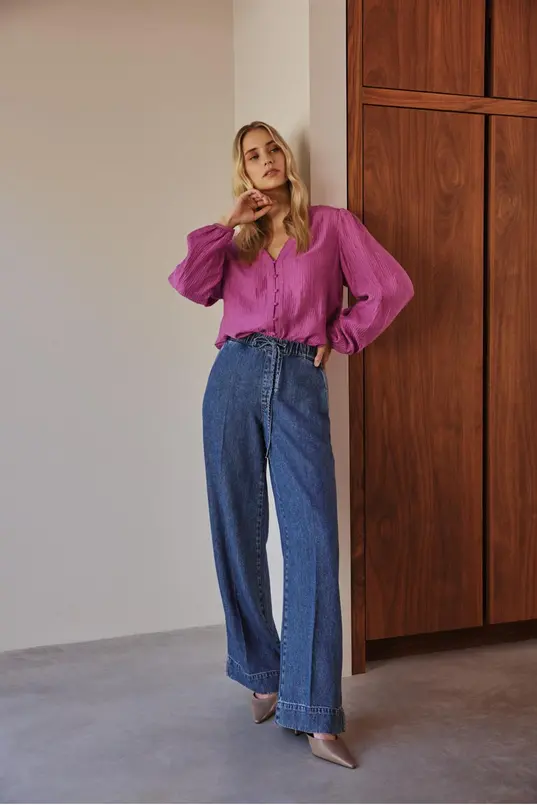 Wide leg jeans met koordsluiting