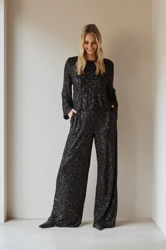 Wide leg paillettenbroek