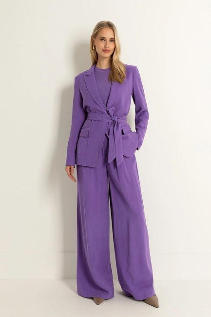 Wide leg pantalon buckle-riem