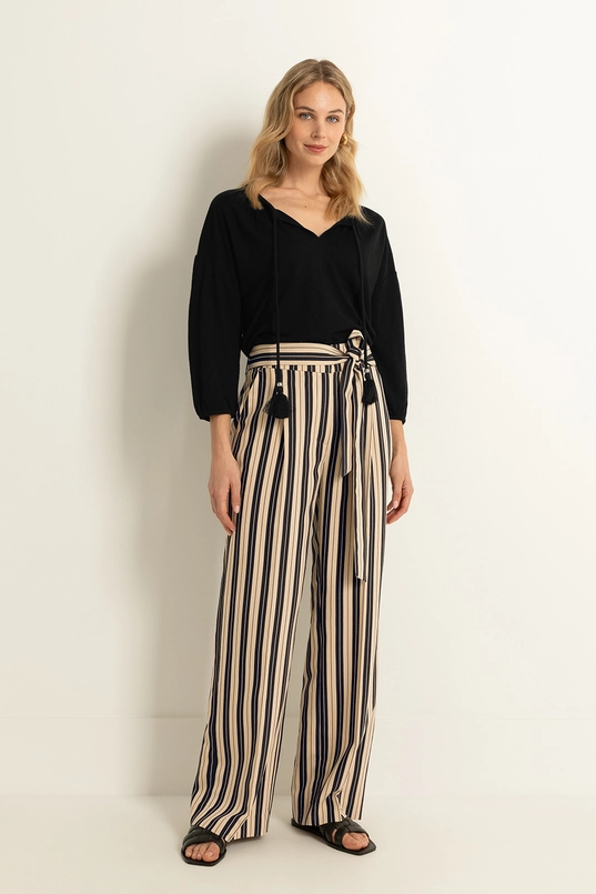 Wide leg streepdessin broek