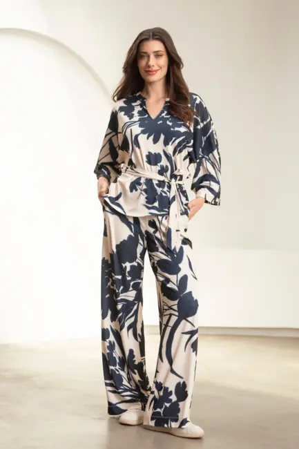 Wijde broek met aquarel bloemenprint