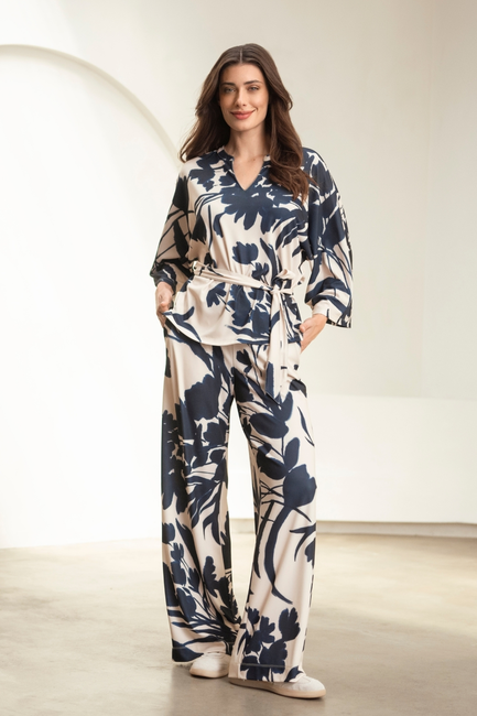 Wijde broek met aquarel bloemenprint