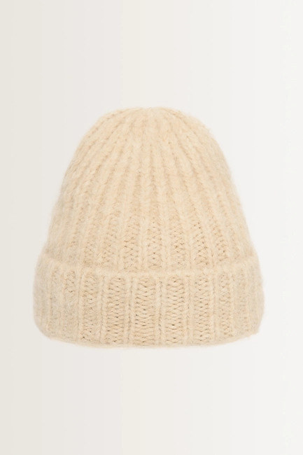 Wolblend beanie met omslag